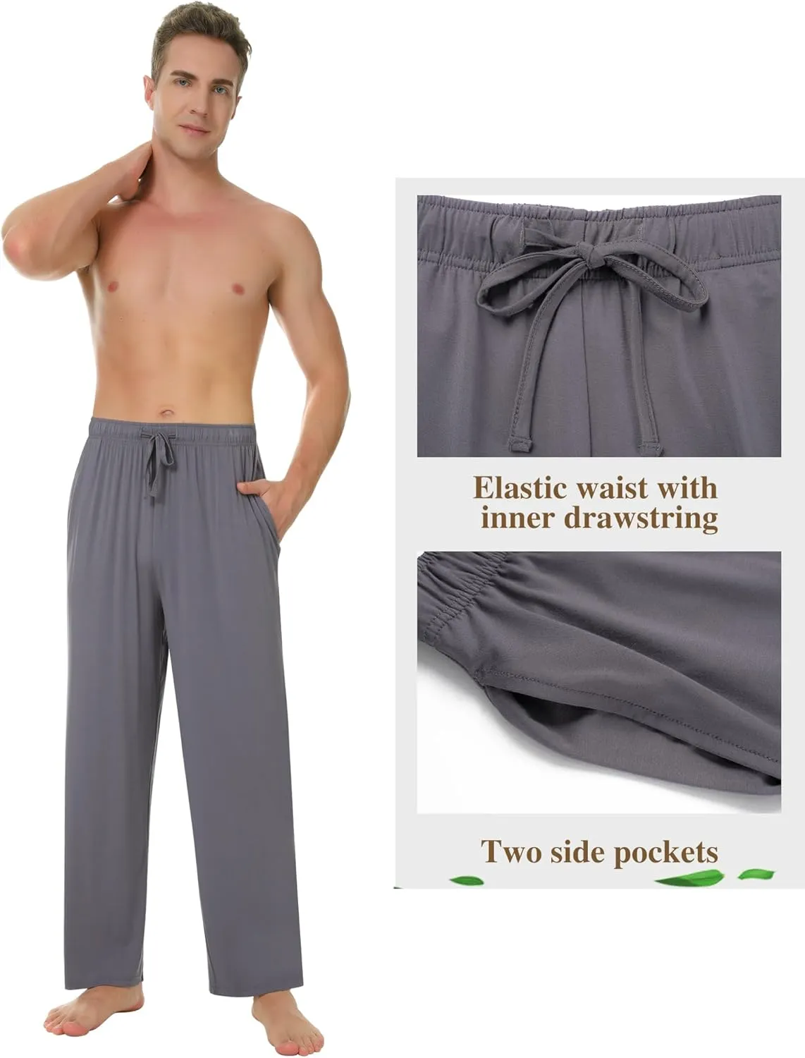 NACHILA Men's Pajama Pants-Viscose Made from Bamboo,Soft Sleep Bottoms Stretchy Sweatpants with Pockets