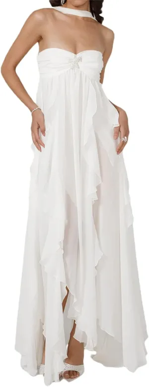 NUFIWI Strapless Tube Maxi Dress Sleeveless Off Shoulder Slim Midi Dress Tie Dye Bodycon Backless Going Out Party Dress