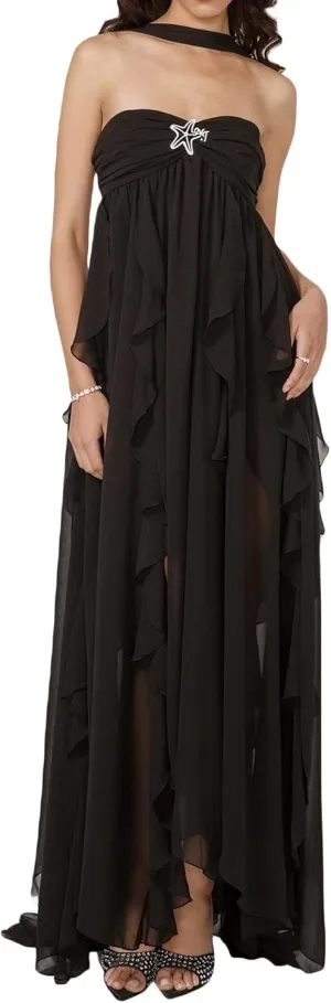 NUFIWI Strapless Tube Maxi Dress Sleeveless Off Shoulder Slim Midi Dress Tie Dye Bodycon Backless Going Out Party Dress