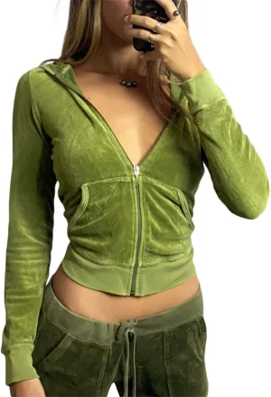 NUFIWI Women Pink Heart Print Zip Up Y2K Velvet Crop Hoodies Long Sleeve Kawaii Cropped Sweatshirts Cute Clothes
