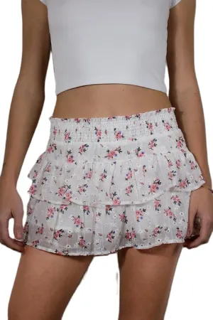 NUFIWI Women Printed Layered Ruffle Mini Skirts Elastic Waist A Line Pleated Short Skirts Low Waist Flared Flowy Beach Skirts