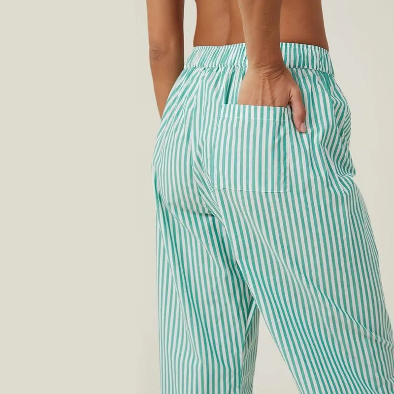 NUFIWI Women Striped Linen Pajama Pants Drawstring Wide Leg Stripes Lounge Pants Pinstriped Loose Fit Comfy Pinstripe Pants