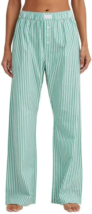 NUFIWI Women Striped Linen Pajama Pants Drawstring Wide Leg Stripes Lounge Pants Pinstriped Loose Fit Comfy Pinstripe Pants