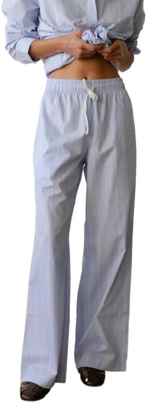 NUFIWI Women Striped Linen Pajama Pants Drawstring Wide Leg Stripes Lounge Pants Pinstriped Loose Fit Comfy Pinstripe Pants