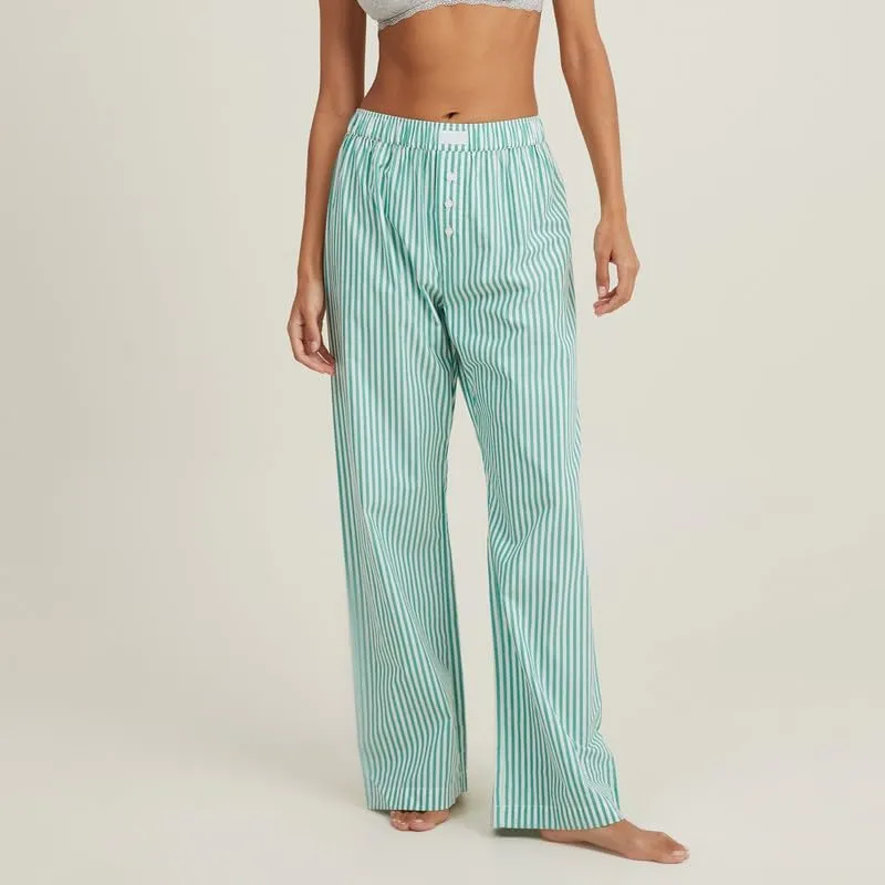NUFIWI Women Striped Linen Pajama Pants Drawstring Wide Leg Stripes Lounge Pants Pinstriped Loose Fit Comfy Pinstripe Pants
