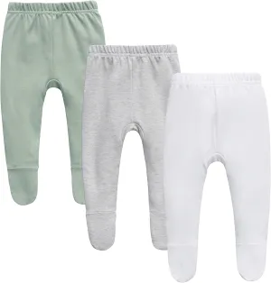 O2 BABY Organic Cotton Unisex Baby Jogger Pants, 3-Pack Pull-on Bottoms, Newborn Leggings