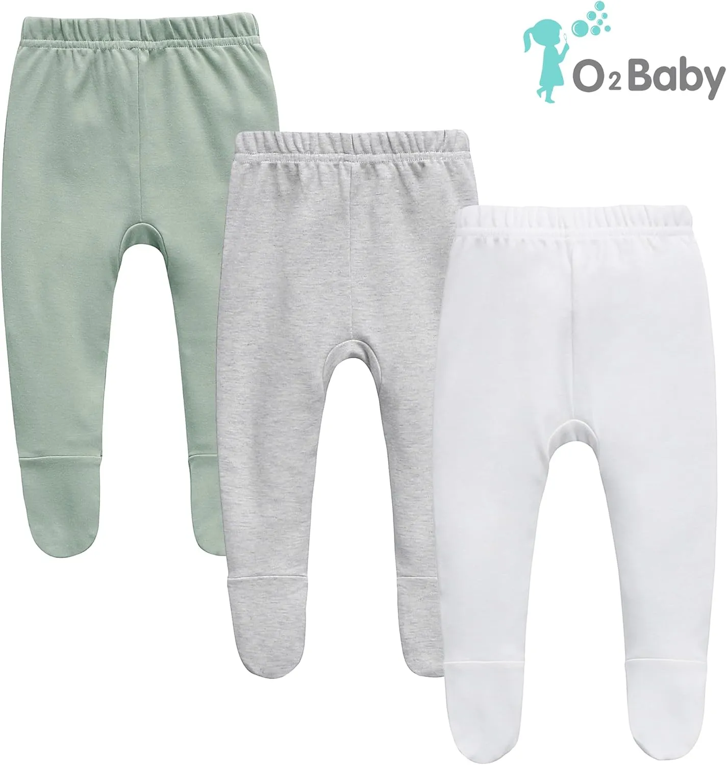 O2 BABY Organic Cotton Unisex Baby Jogger Pants, 3-Pack Pull-on Bottoms, Newborn Leggings