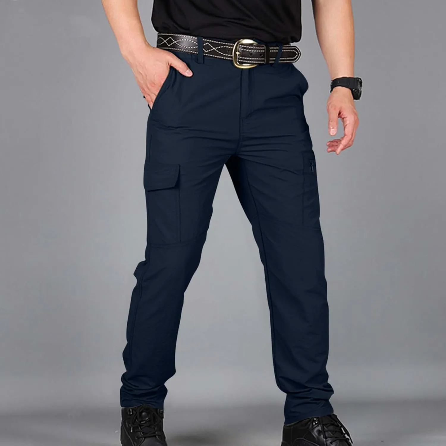 OIOLOYJM Cargo Pants for Men Relaxed Fit Work Waterproof Hiking Pants Stretch Tactical Pants Lightweight Outdoor Travel Pants