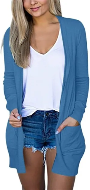 Open Front Cardigan for Women Lightweight Knit Long Sleeve Jackets Casual Soild Color Cardigans Fall Outwear