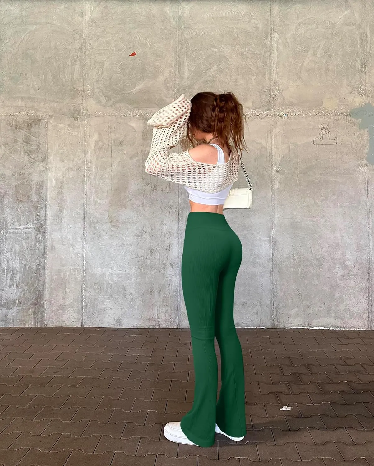 OQQ Women's Flare Pants Ribbed Seamless Workout High Waist Bell Bottoms Pants