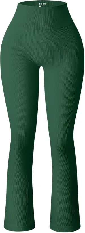 OQQ Women's Flare Pants Ribbed Seamless Workout High Waist Bell Bottoms Pants