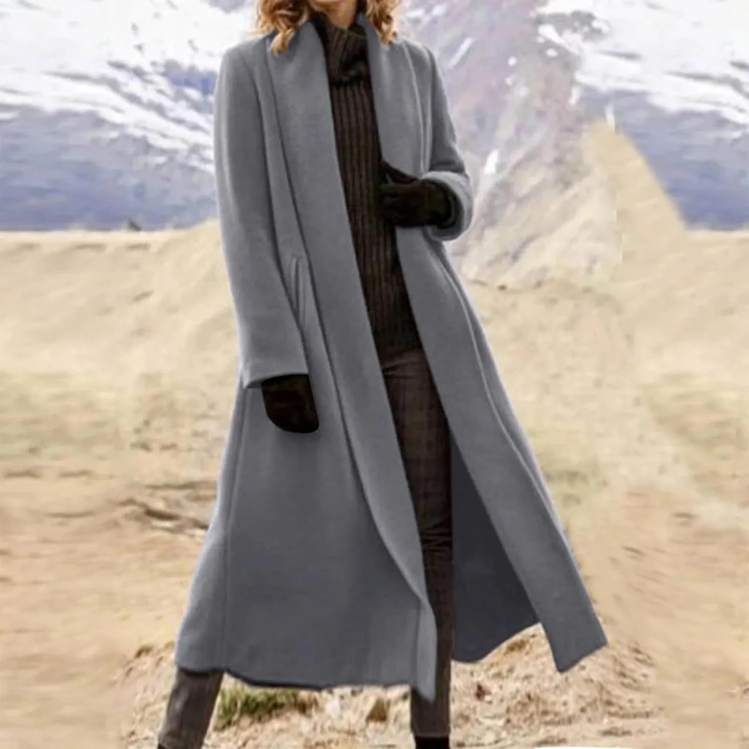 Pea Coats for Women Wool Pea Coat Fall Winter Knee Length Classic Elegant Trench Coat Thick Warm Open Front Overcoat