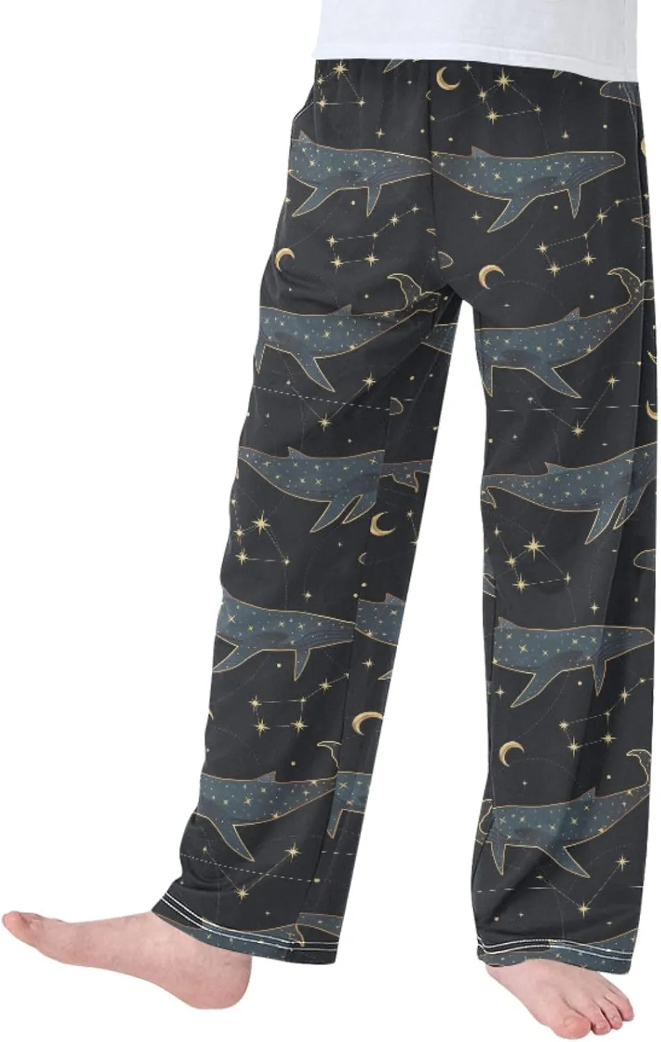Pigsaly Boys' Pants Bohemian Whale Long Bottoms Yellow Moon Stars Jogger Pants Elastic Waist Trousers With Pockets S