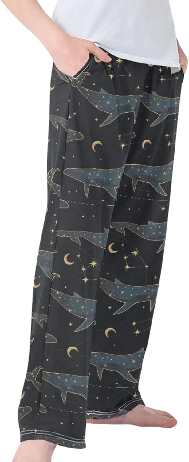 Pigsaly Boys' Pants Bohemian Whale Long Bottoms Yellow Moon Stars Jogger Pants Elastic Waist Trousers With Pockets S