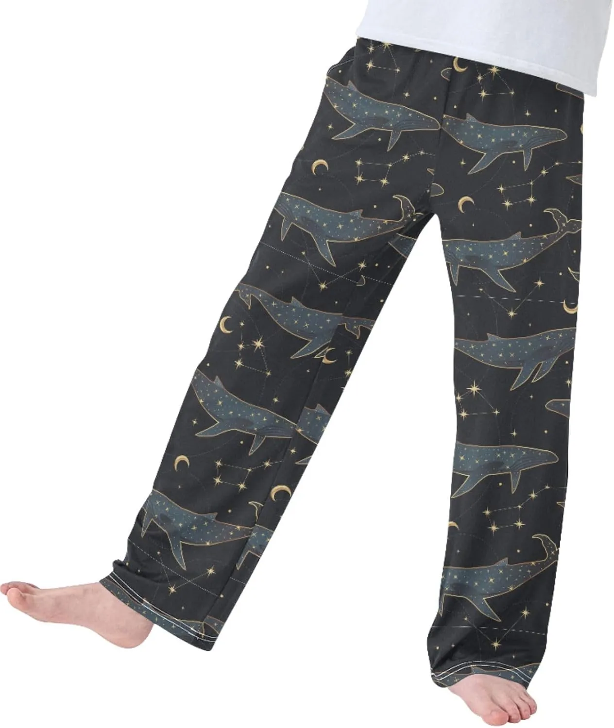 Pigsaly Boys' Pants Bohemian Whale Long Bottoms Yellow Moon Stars Jogger Pants Elastic Waist Trousers With Pockets S