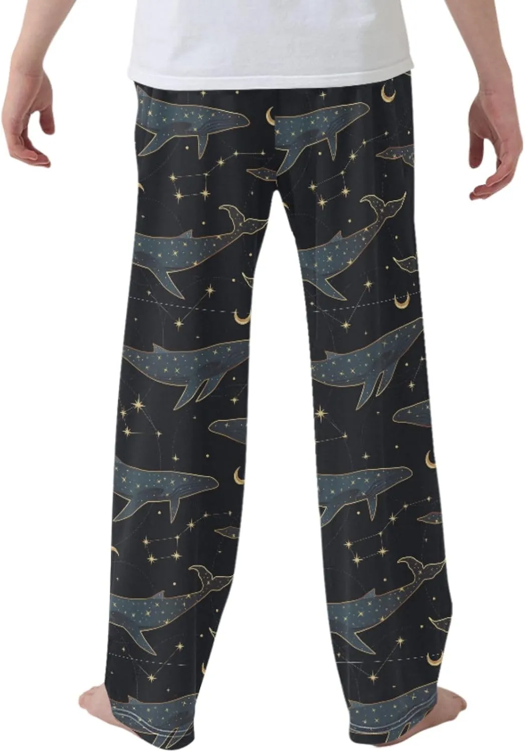 Pigsaly Boys' Pants Bohemian Whale Long Bottoms Yellow Moon Stars Jogger Pants Elastic Waist Trousers With Pockets S