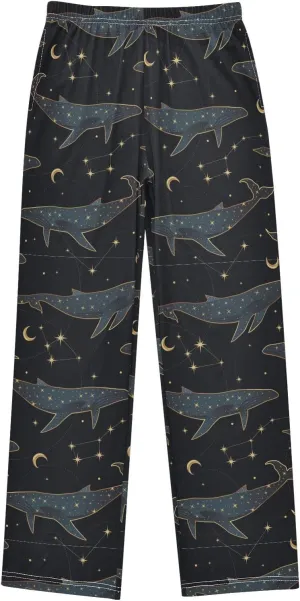 Pigsaly Boys' Pants Bohemian Whale Long Bottoms Yellow Moon Stars Jogger Pants Elastic Waist Trousers With Pockets S