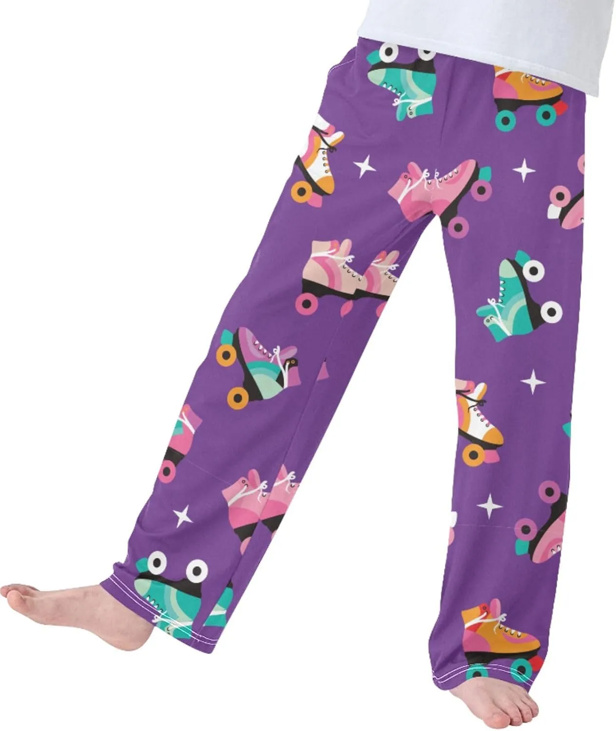 Pigsaly Boys' Pants Cute Roller Skates Long Bottoms Colorful Disco Star Jogger Pants Elastic Waist Trousers With S