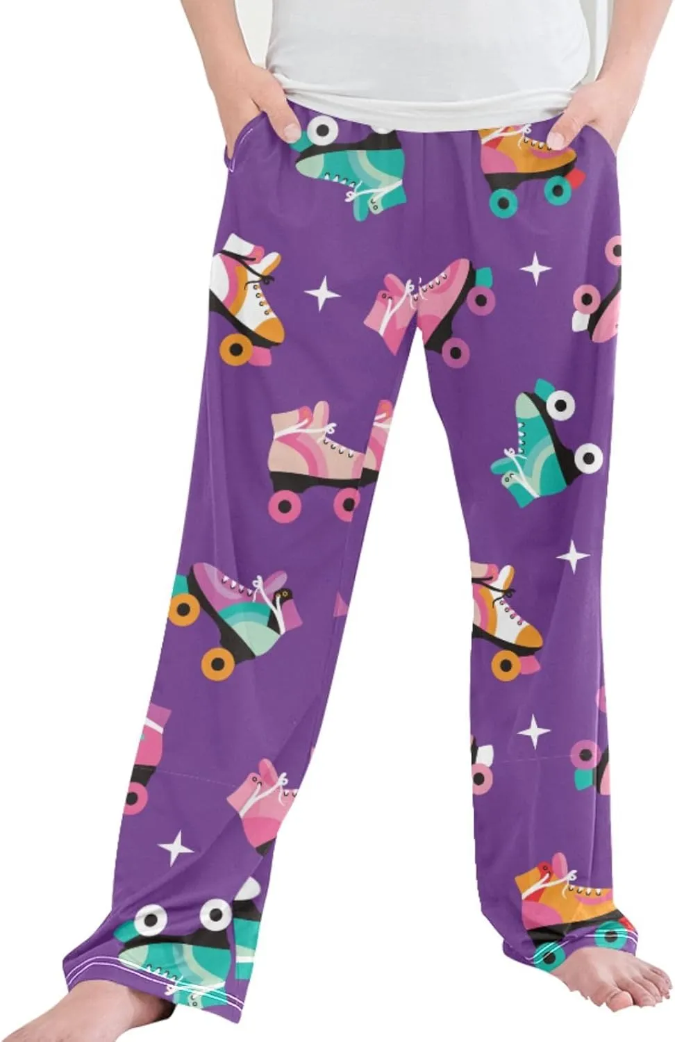 Pigsaly Boys' Pants Cute Roller Skates Long Bottoms Colorful Disco Star Jogger Pants Elastic Waist Trousers With S