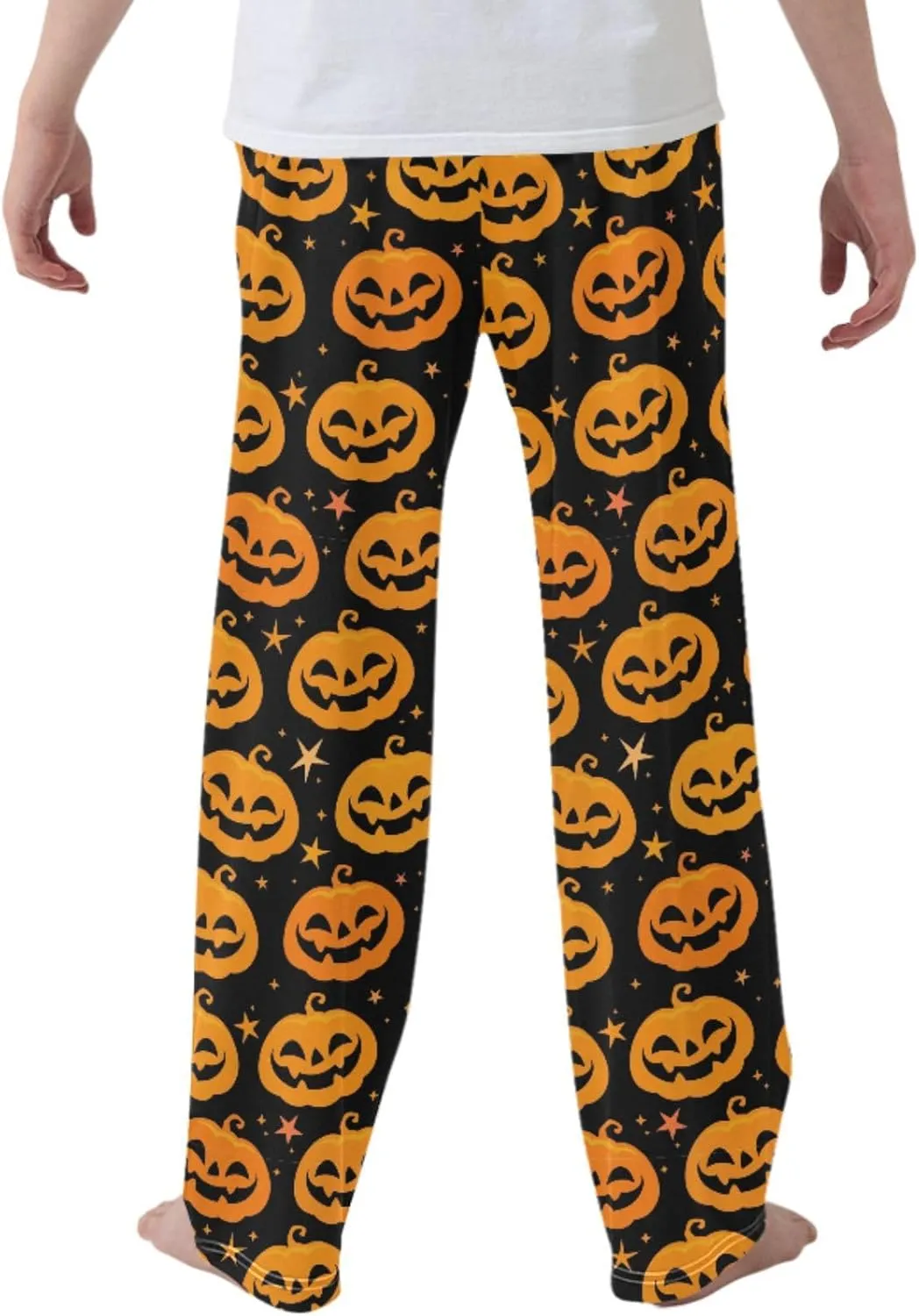 Pigsaly Boys' Pants Halloween Orange Pumpkins Long Bottoms Stars Scary Ghost Jogger Pants Elastic Waist Trousers S