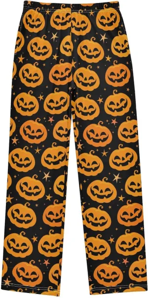 Pigsaly Boys' Pants Halloween Orange Pumpkins Long Bottoms Stars Scary Ghost Jogger Pants Elastic Waist Trousers S