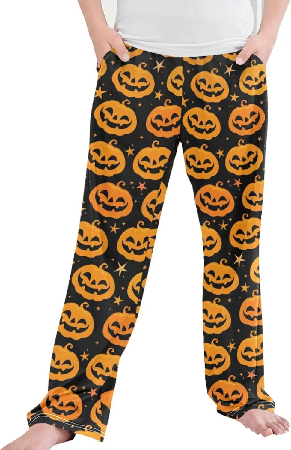 Pigsaly Boys' Pants Halloween Orange Pumpkins Long Bottoms Stars Scary Ghost Jogger Pants Elastic Waist Trousers S
