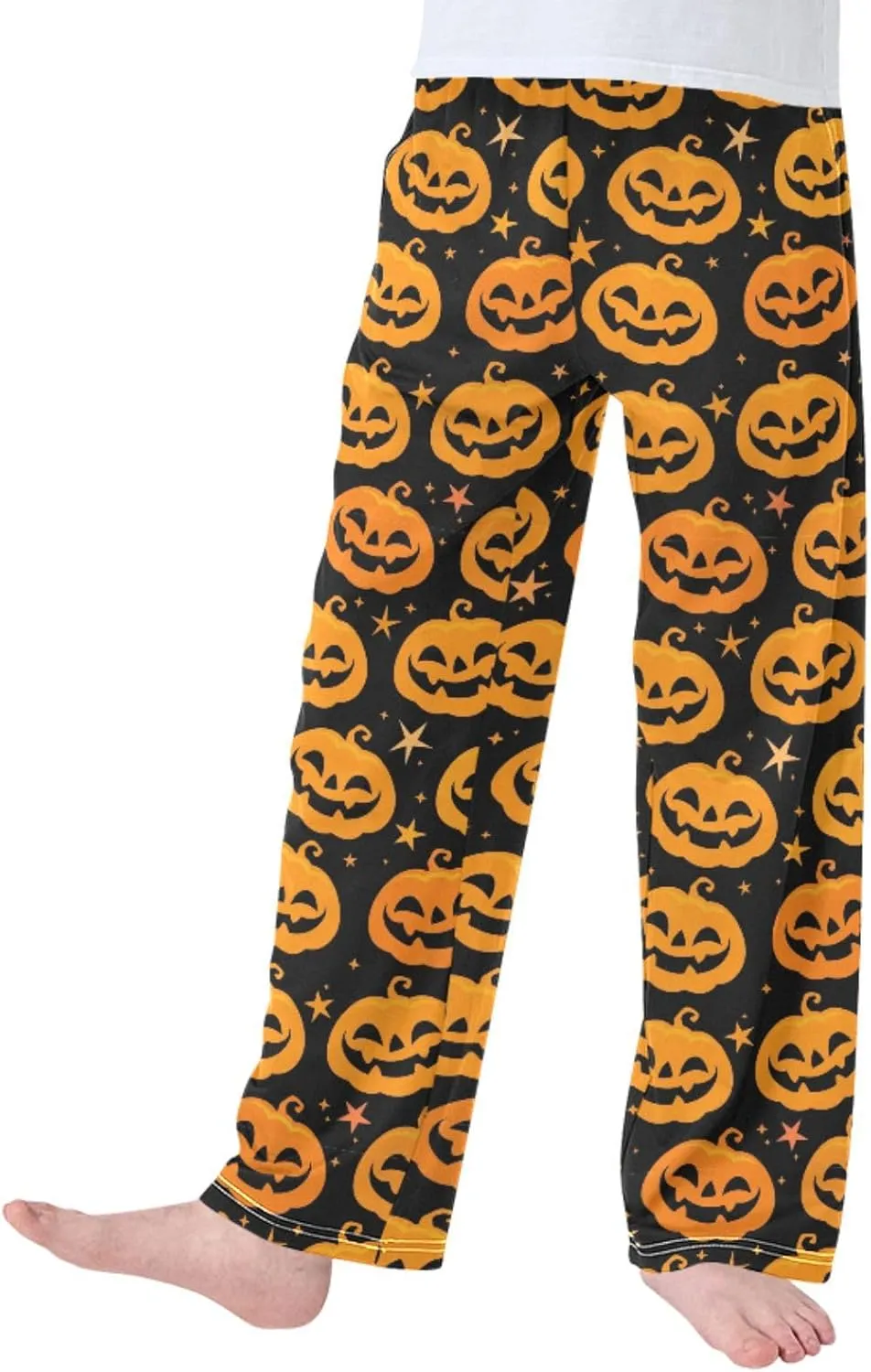 Pigsaly Boys' Pants Halloween Orange Pumpkins Long Bottoms Stars Scary Ghost Jogger Pants Elastic Waist Trousers S