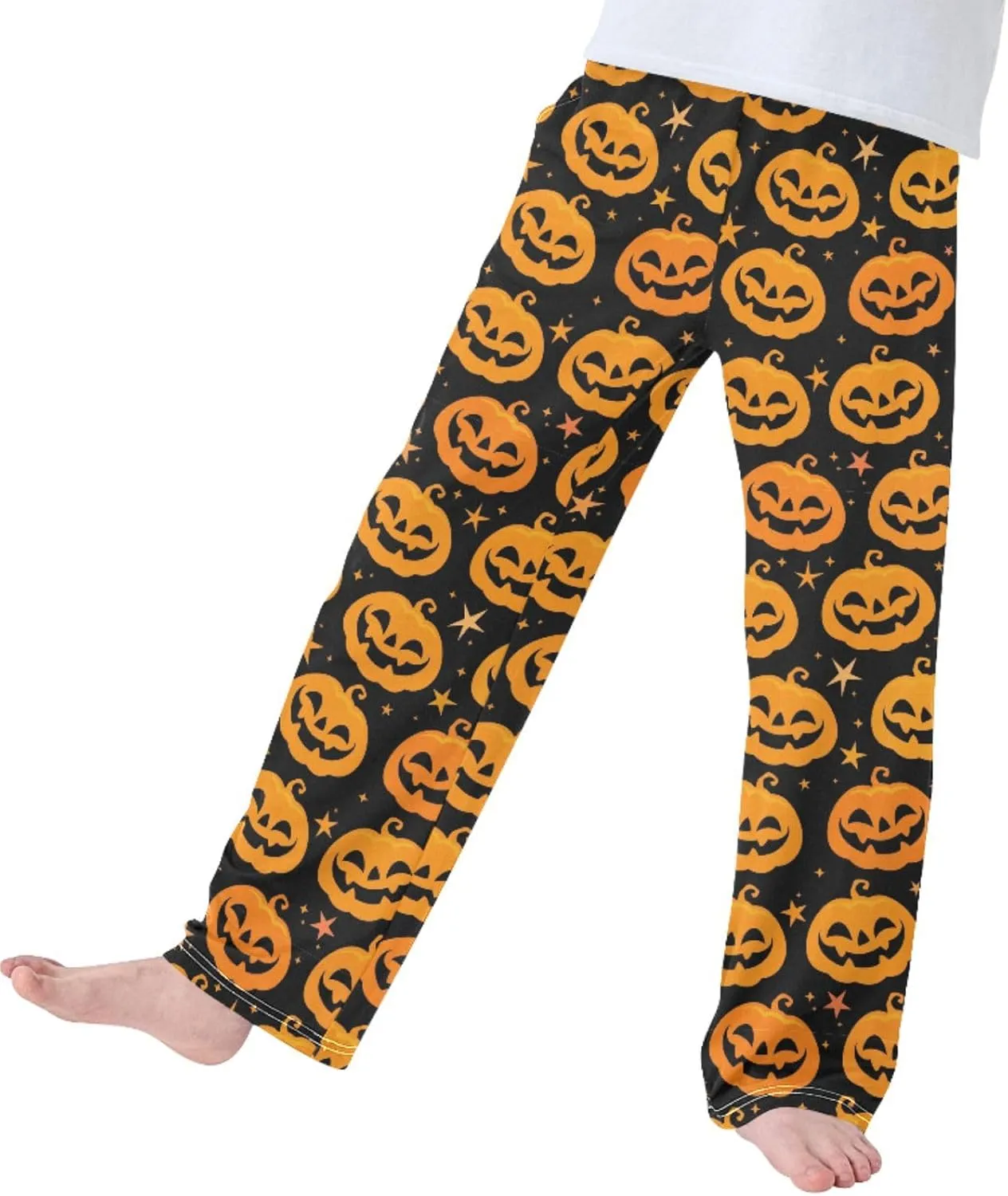 Pigsaly Boys' Pants Halloween Orange Pumpkins Long Bottoms Stars Scary Ghost Jogger Pants Elastic Waist Trousers S