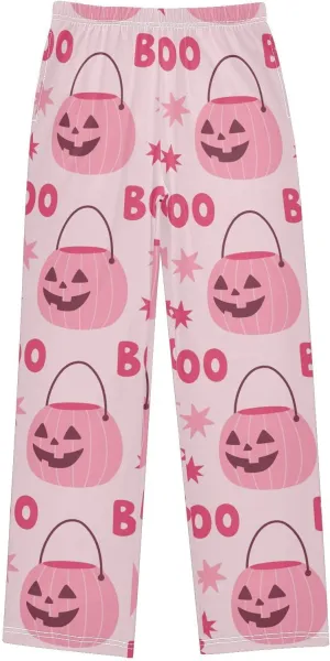 Pigsaly Boys' Pants Pink Boo Halloween Pumpkin Long Bottoms Girly Stars Jogger Pants Elastic Waist Trousers With Pockets S