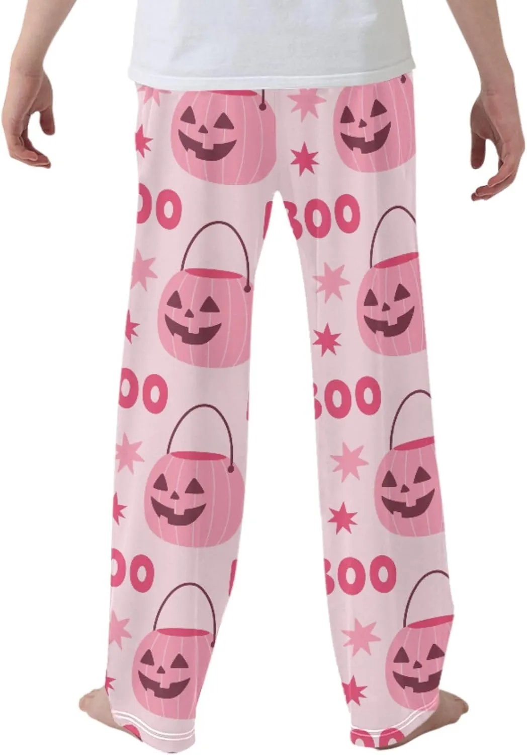 Pigsaly Boys' Pants Pink Boo Halloween Pumpkin Long Bottoms Girly Stars Jogger Pants Elastic Waist Trousers With Pockets S