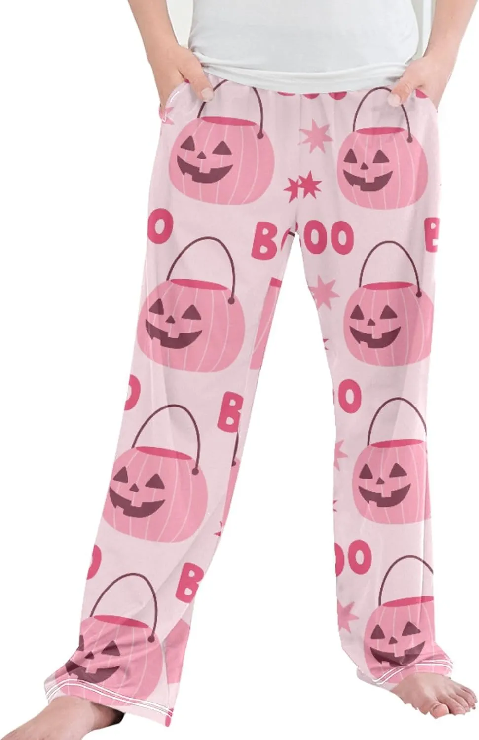 Pigsaly Boys' Pants Pink Boo Halloween Pumpkin Long Bottoms Girly Stars Jogger Pants Elastic Waist Trousers With Pockets S
