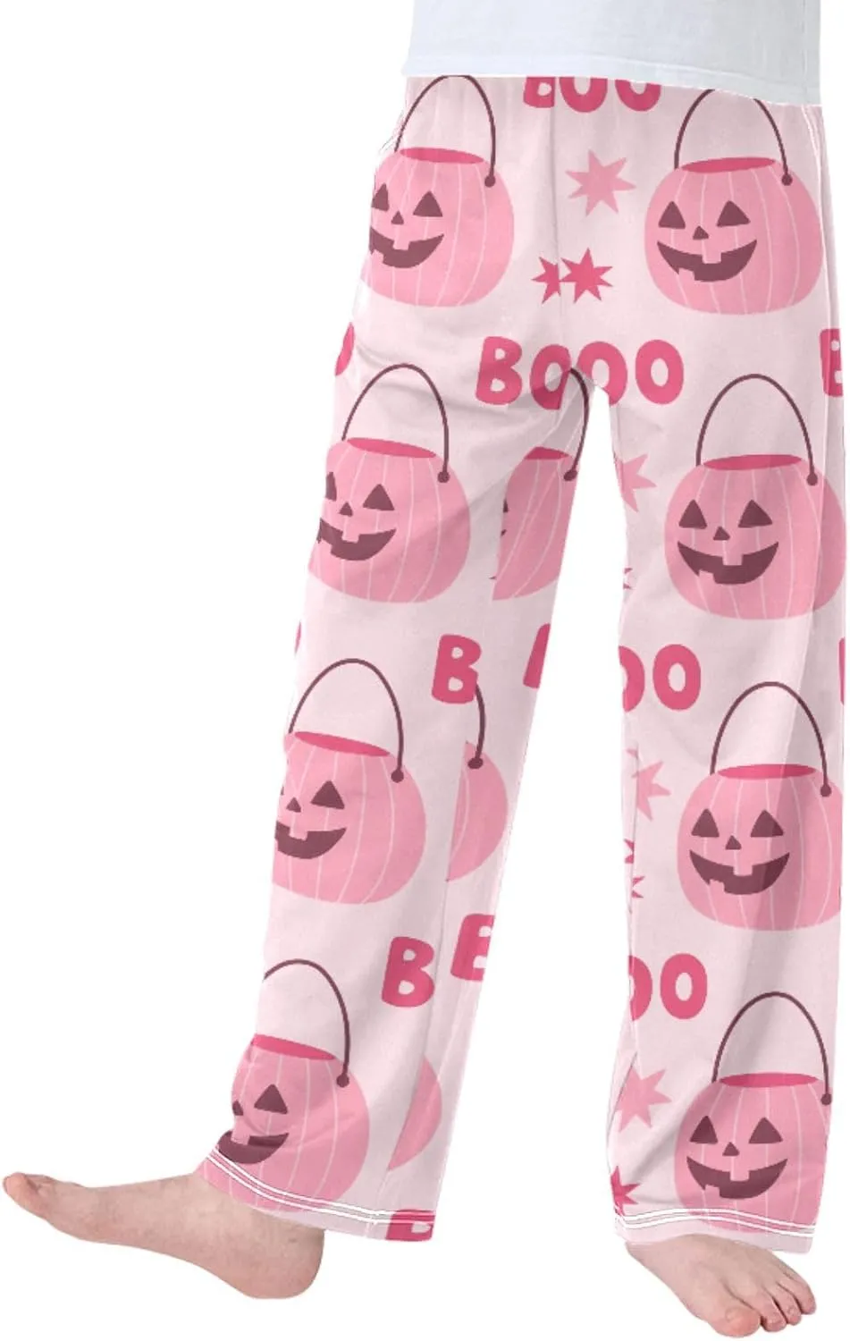 Pigsaly Boys' Pants Pink Boo Halloween Pumpkin Long Bottoms Girly Stars Jogger Pants Elastic Waist Trousers With Pockets S