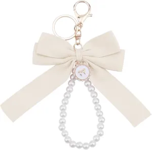 Pink Pearl Chain Bow Keychain For Women Girls White Pearl Keychain Wristlet For Purse Backpack