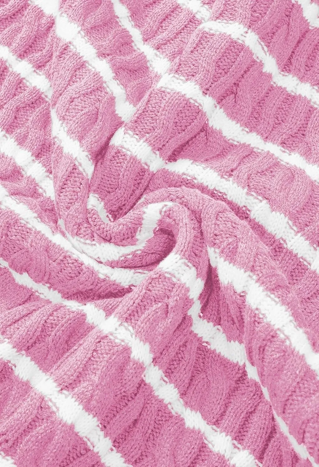Pink Queen Women's Cable Knit Sweater Cardigan 2024 Fall Long Sleeve Crewneck Button Down Stripe Loose Cardigans Outerwear