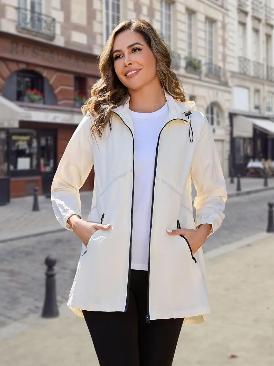 PITINAN Womens Rain Jacket Lightweight Waterproof Jacket With Hood Outdoor Packable Raincoat with Pockets S-XXL