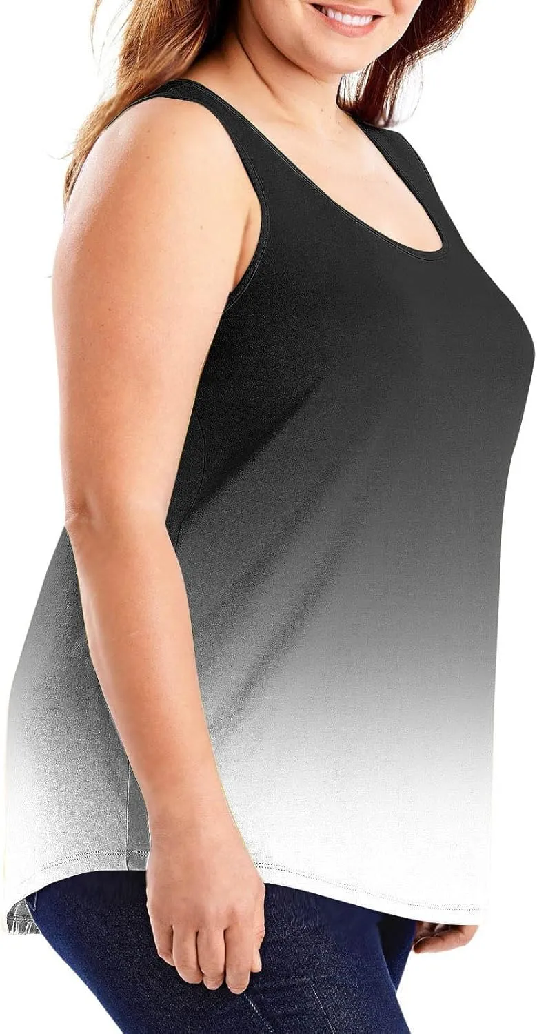 Plus Size Tank Tops for Women Basic Crew Neck Sleeveless Top Loose Lightweight Blouses Gradient Solid Fashion Tee Shirts