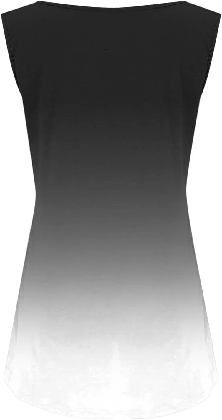 Plus Size Tank Tops for Women Basic Crew Neck Sleeveless Top Loose Lightweight Blouses Gradient Solid Fashion Tee Shirts