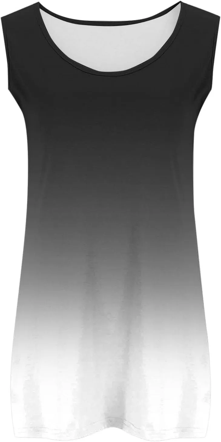 Plus Size Tank Tops for Women Basic Crew Neck Sleeveless Top Loose Lightweight Blouses Gradient Solid Fashion Tee Shirts