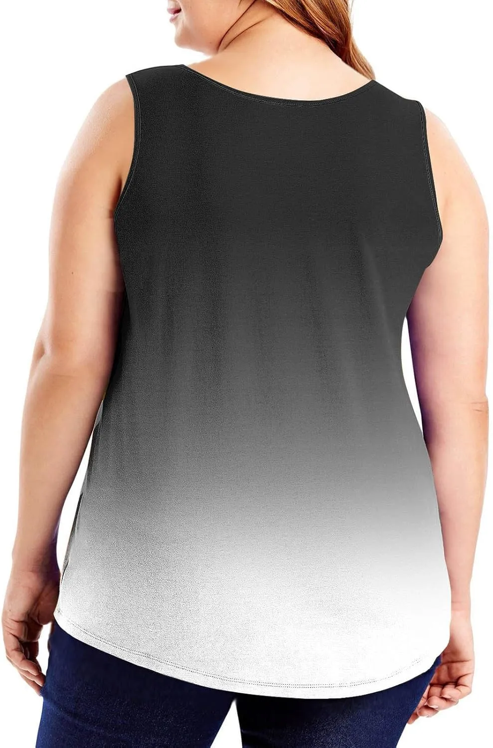 Plus Size Tank Tops for Women Basic Crew Neck Sleeveless Top Loose Lightweight Blouses Gradient Solid Fashion Tee Shirts