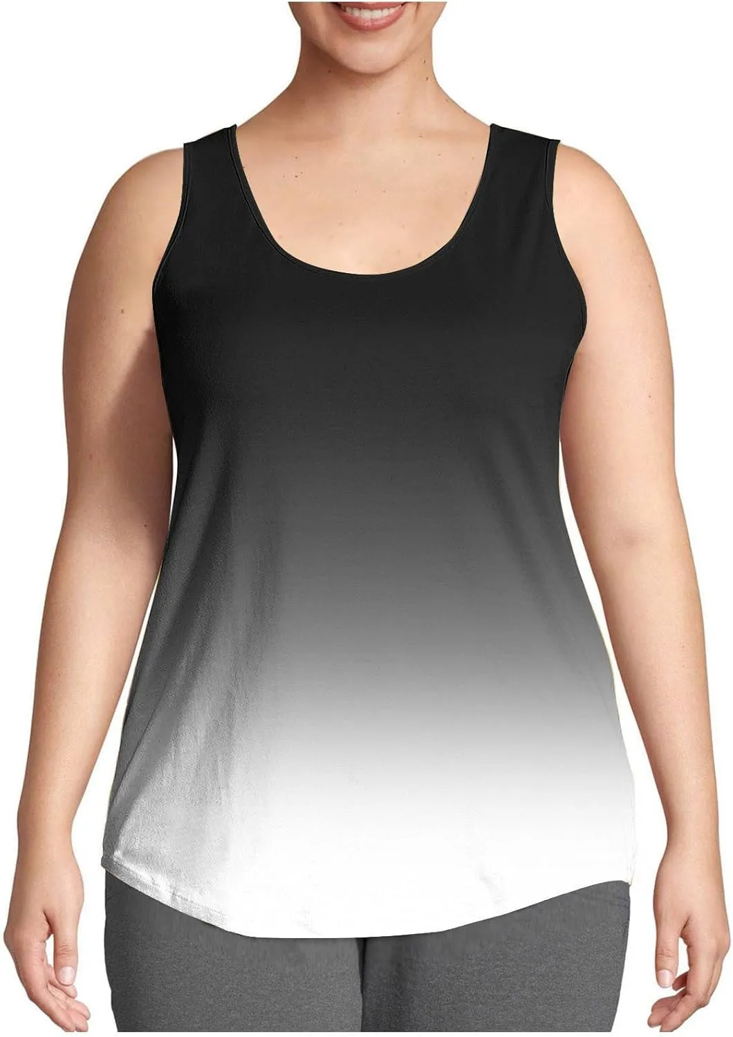 Plus Size Tank Tops for Women Basic Crew Neck Sleeveless Top Loose Lightweight Blouses Gradient Solid Fashion Tee Shirts