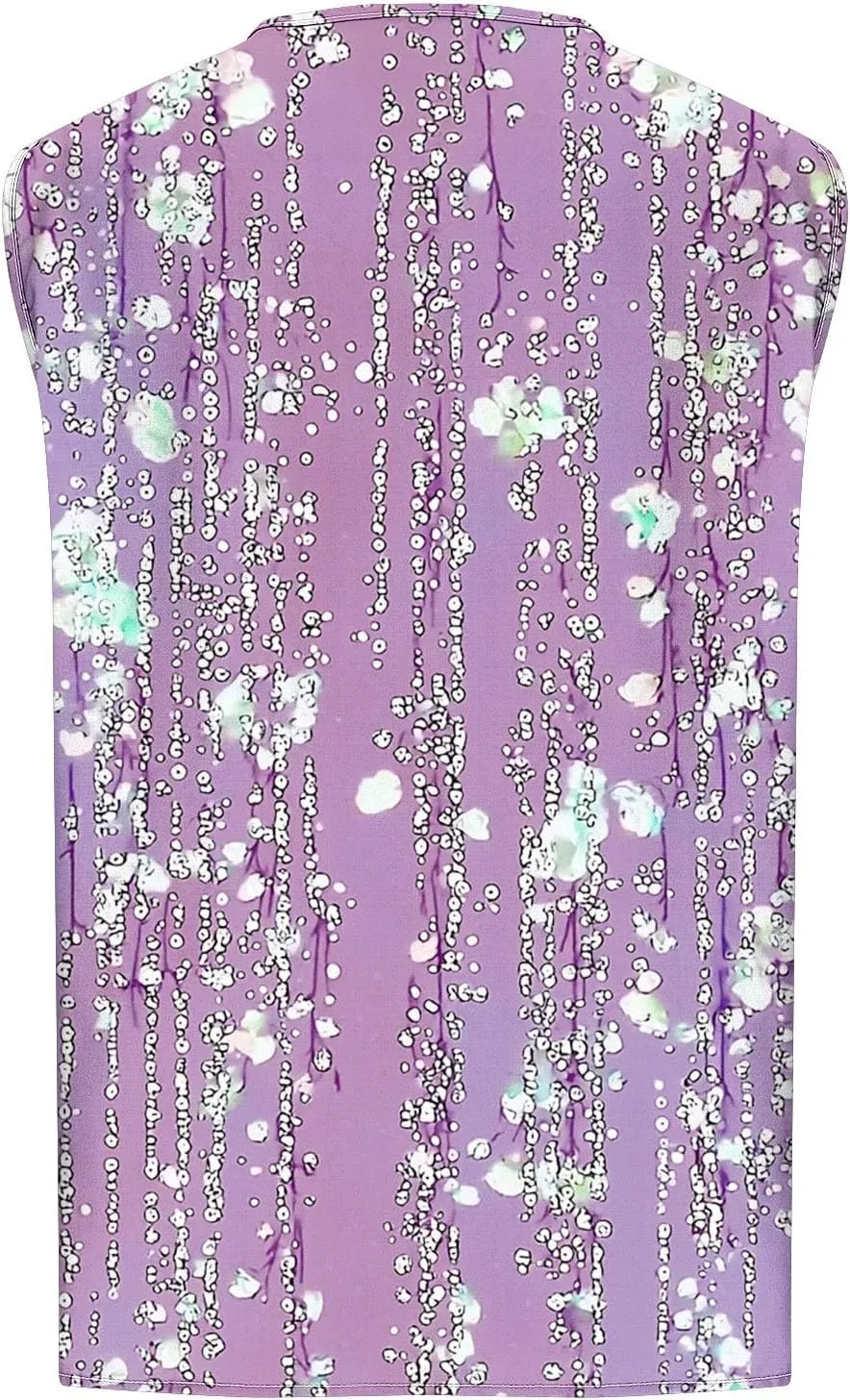 Plus Size Womens Tank Tops Sleeveless Round Neck Floral Printed Lightweight Summer Vests Casual Loose Thin Style Vest