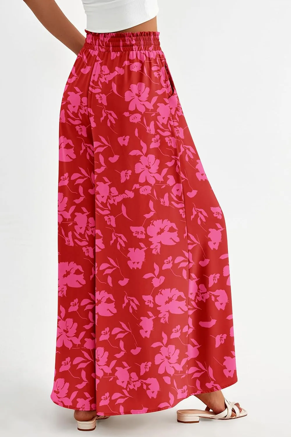 PRETTYGARDEN Women's 2025 Summer Wide Leg Palazzo Pants High Waisted Flowy Pockets Trendy Casual Lounge Boho Beach Trousers