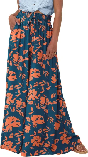 PRETTYGARDEN Women's 2025 Summer Wide Leg Palazzo Pants High Waisted Flowy Pockets Trendy Casual Lounge Boho Beach Trousers