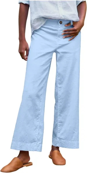 PTOLOCIF Cotton Linen Pants Women,Cotton Linen Palazzo Pants Drawstring Elastic Waist Beach Pants Wide Leg Dress Pants