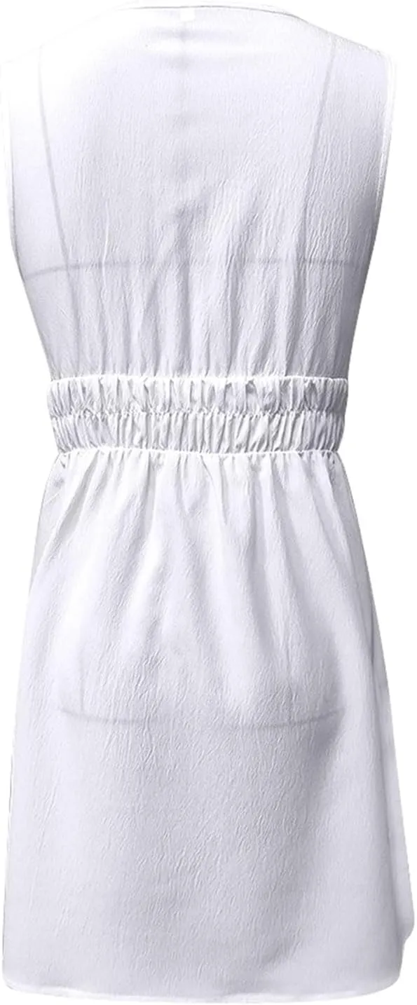 PTOLOCIF Spring/Summer New Comfortable Casual V Neck Sleeveless Waist Age Reducing Dress Dress for Women Petite Size