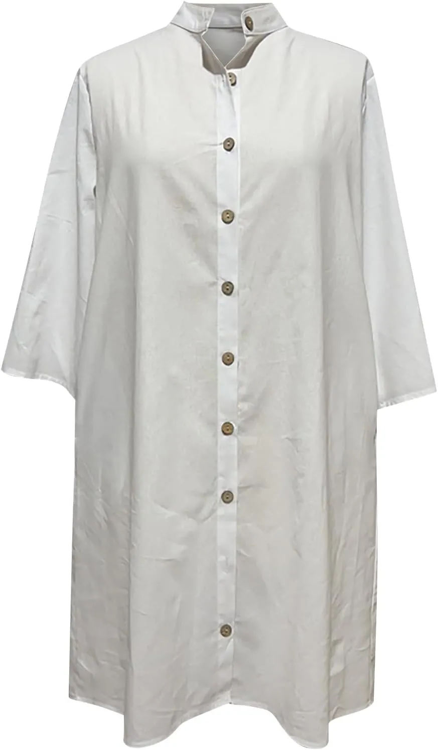 PTOLOCIF Women's Button Down Cotton Linen Shirt Dress Summer Casual Half Sleeve Tunic Dresses Ruffle Shift Mini Sundresses 1