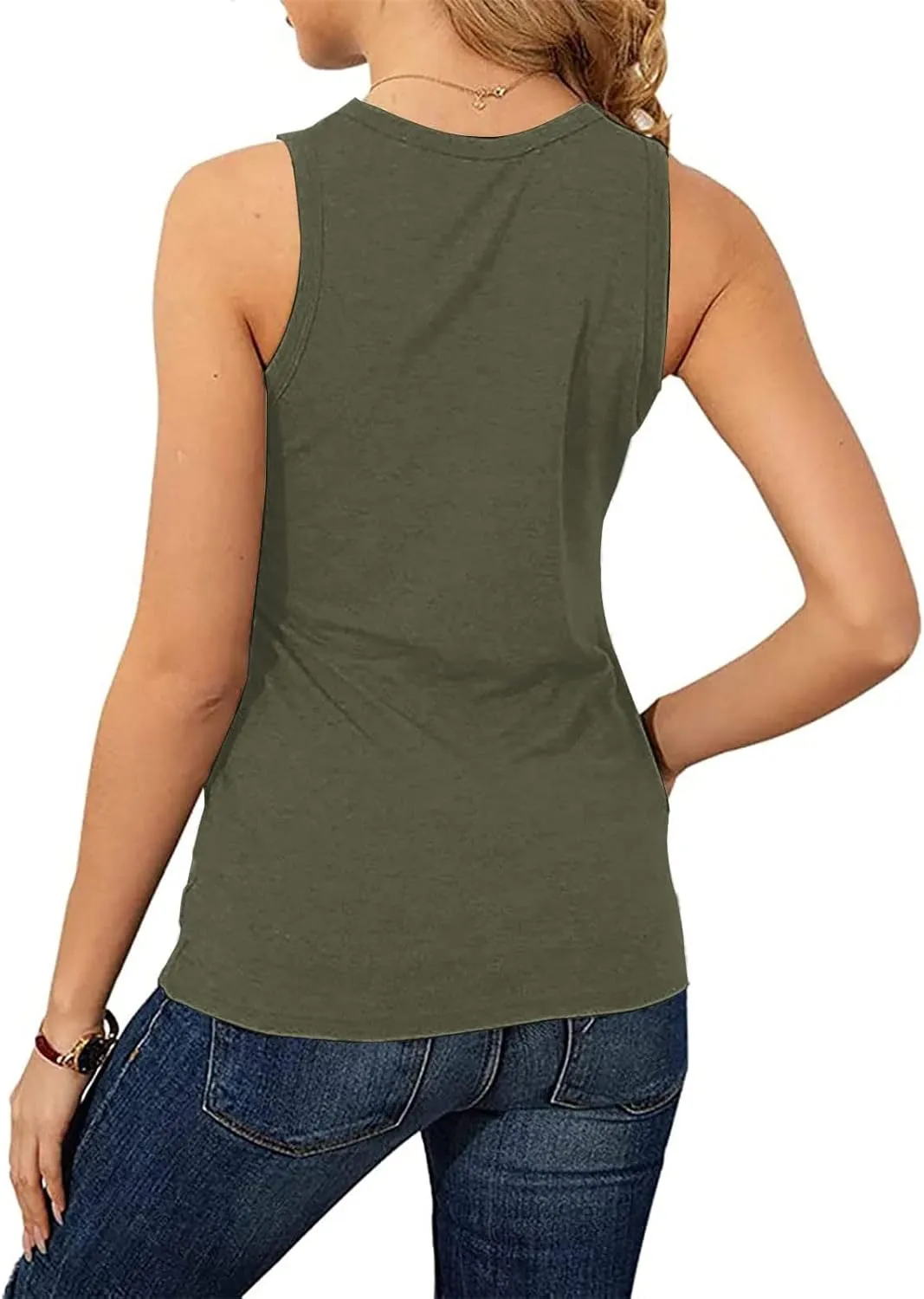Racerback Tank Tops for Women Keyhole V Neck Sleeveless Halter Tanks Loose Fit Business Basic Shirt Blouse
