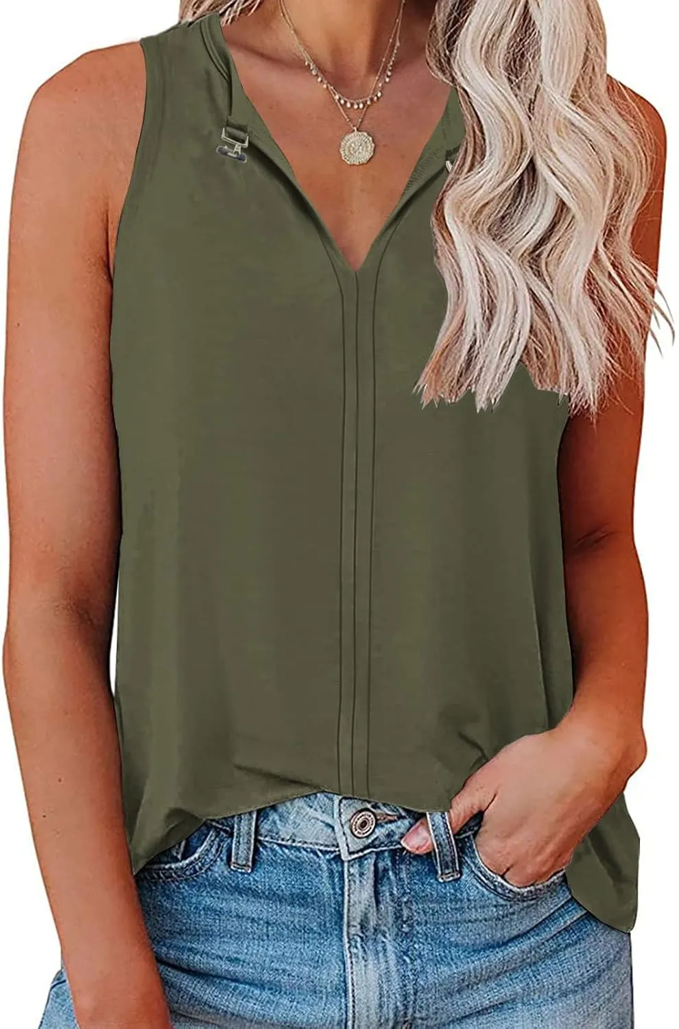 Racerback Tank Tops for Women Keyhole V Neck Sleeveless Halter Tanks Loose Fit Business Basic Shirt Blouse