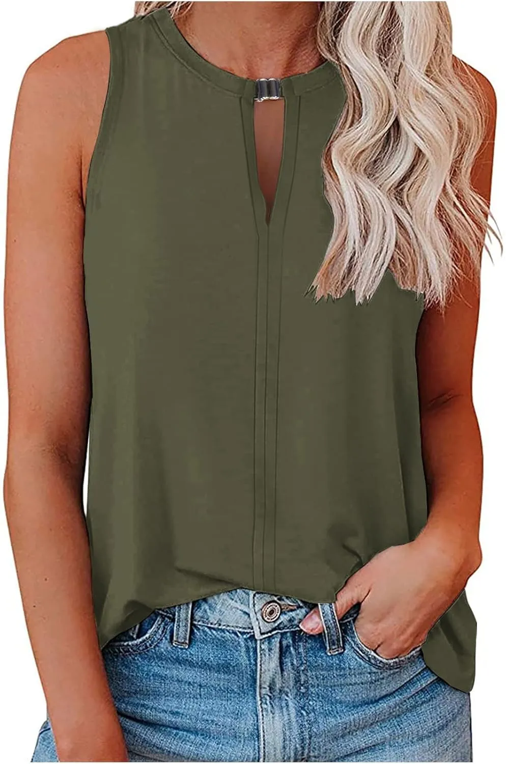 Racerback Tank Tops for Women Keyhole V Neck Sleeveless Halter Tanks Loose Fit Business Basic Shirt Blouse