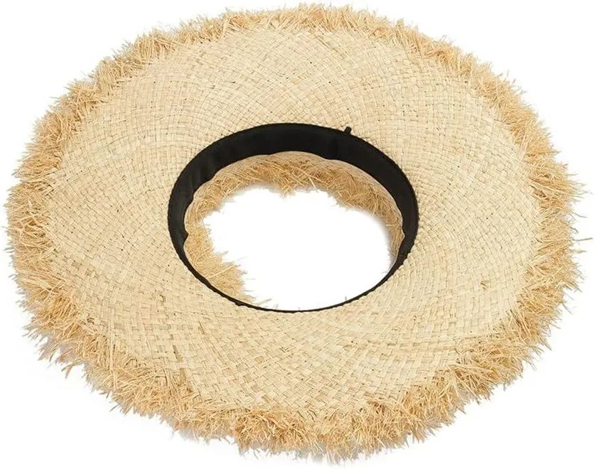 Raffia Visor Hat with Frayed Edges Women Wide Brim Sun Hats UV Protection Designer Empty Top Beach Hats